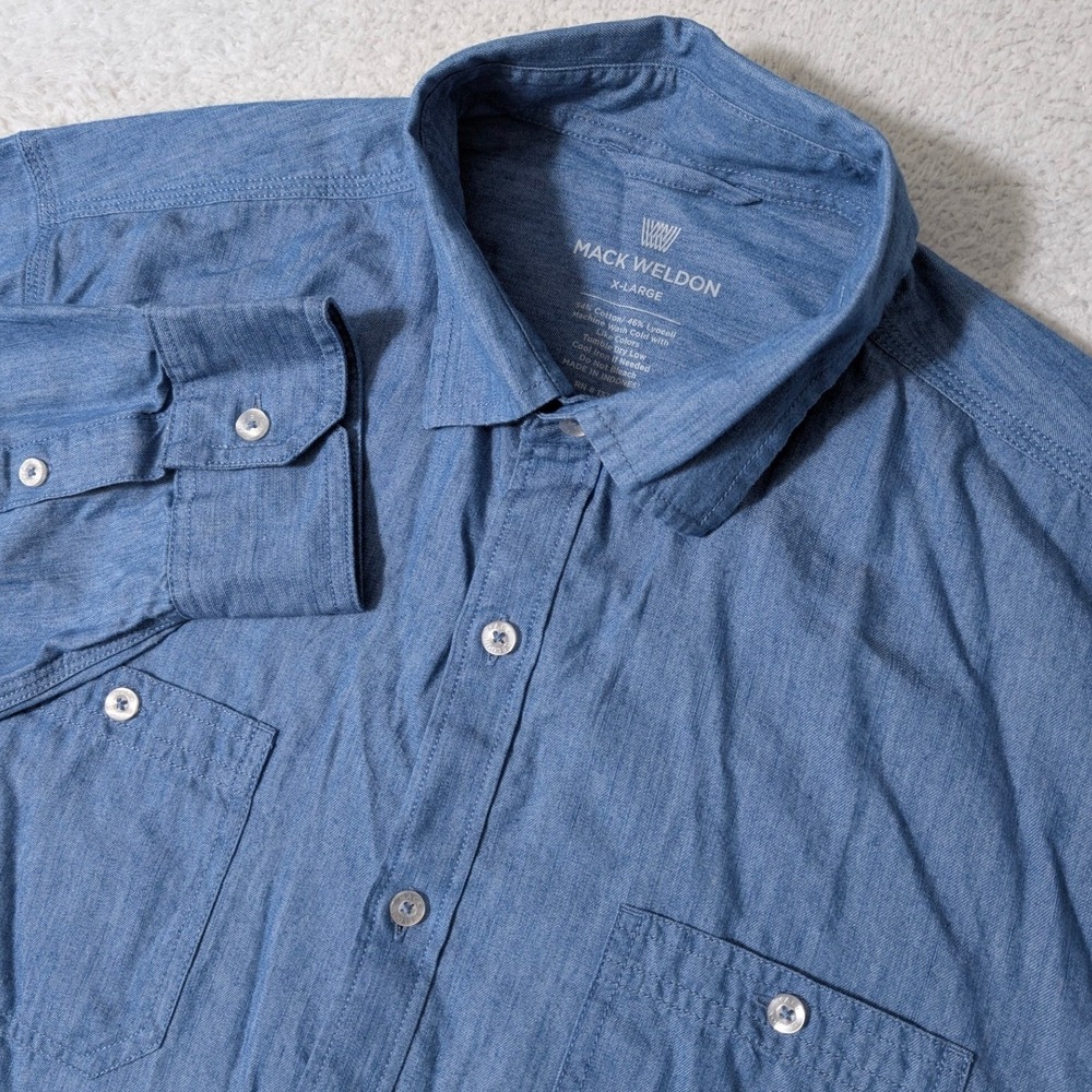 Mack Weldon Button Down Mens XL Blue L/S Cotton Lyocell Chambray Shirt